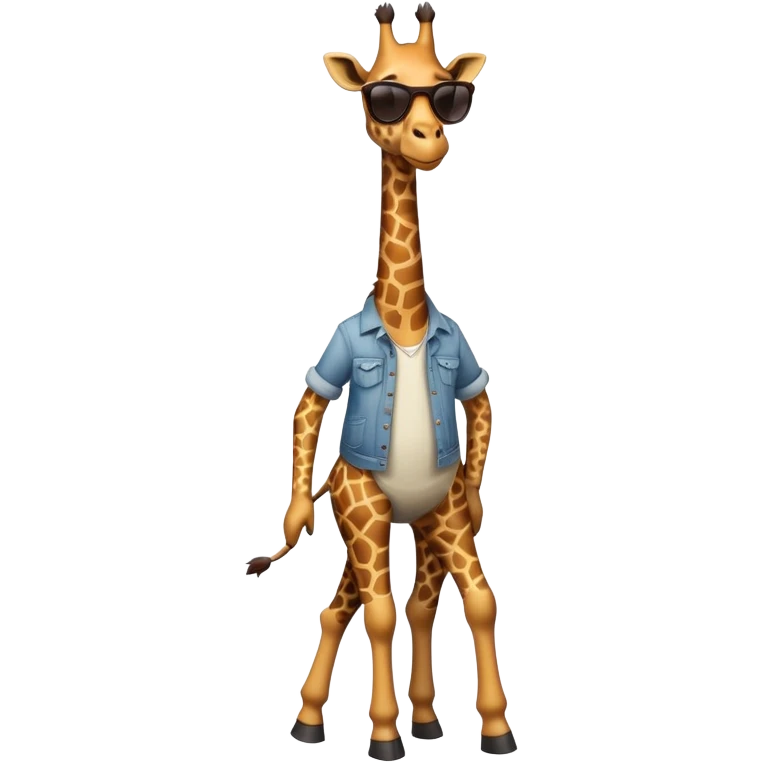 friendly anthropomorphised giraffe in casual clothing with a different color, wearing dark sunglasses, walking upright in standard pose emoji