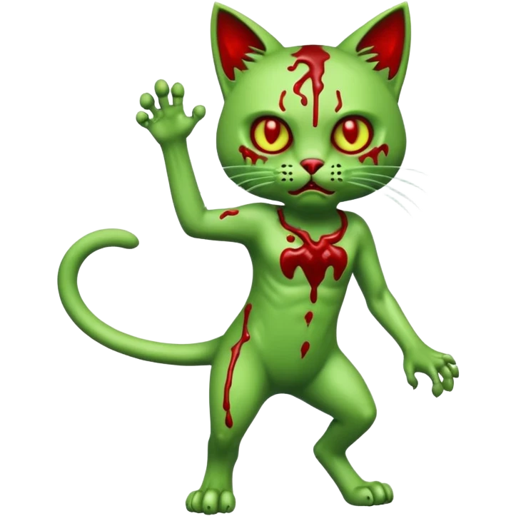 bloody green zombie cat full body with action pose emoji