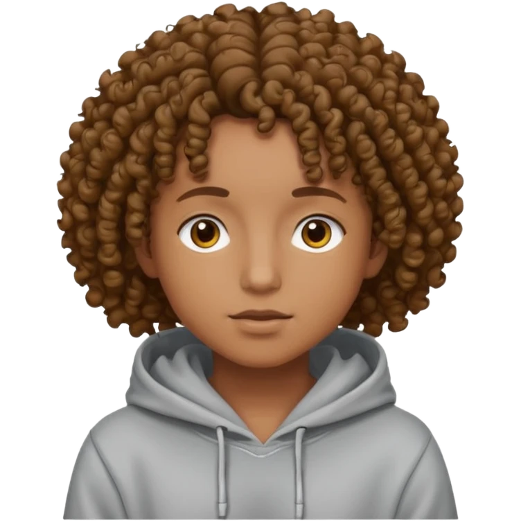 Gut wearing a hoodie with curly hair emoji