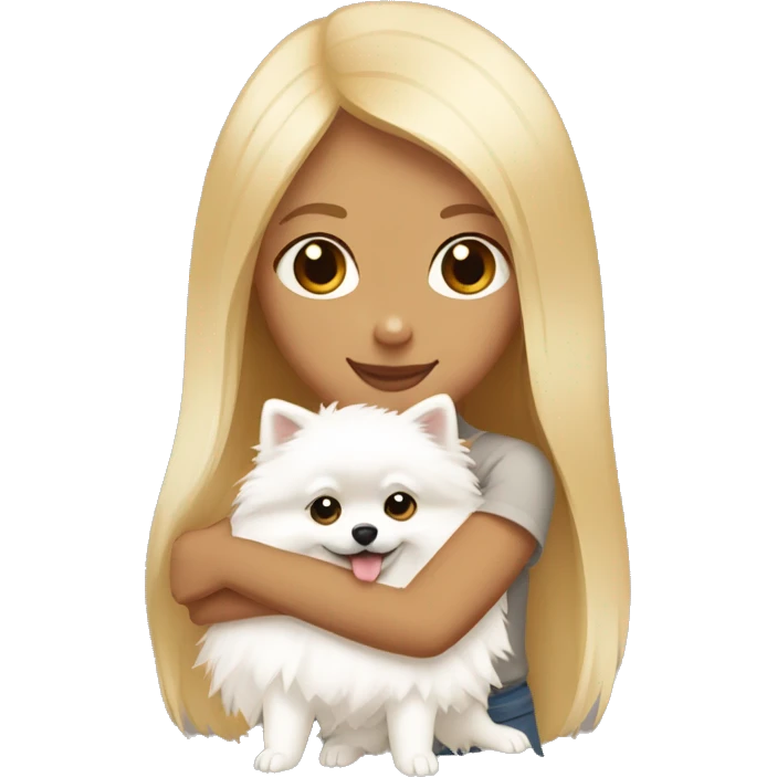Blond girl hugging white Pomeranian and brown Pomeranian  emoji