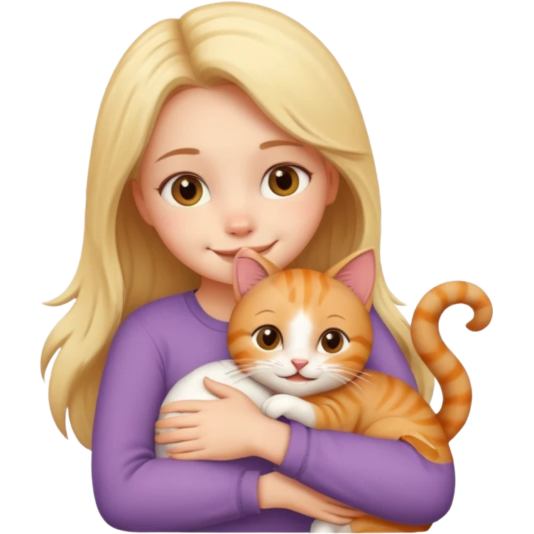 A cute girl hugging a cute cat emoji
