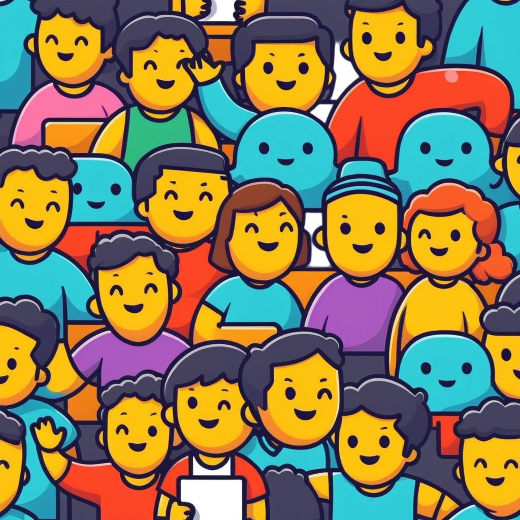 Group of diverse cheerful characters mingling and chatting emoji