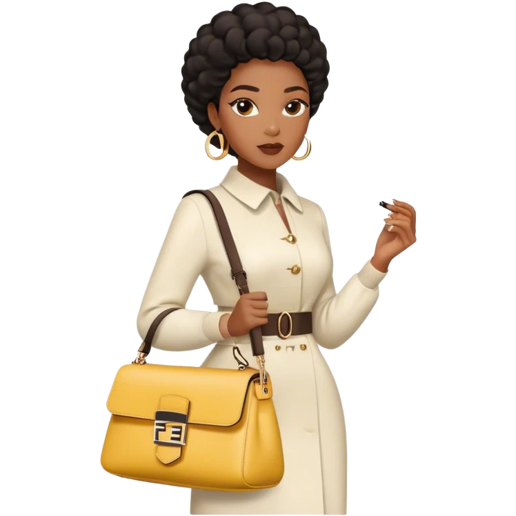 Beautiful black woman wearing a fendi outfit and carrying a fendi baguette bag. I want the image to be close up emoji