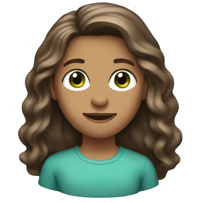 Brown long hair with blueish greenish eyes emoji
