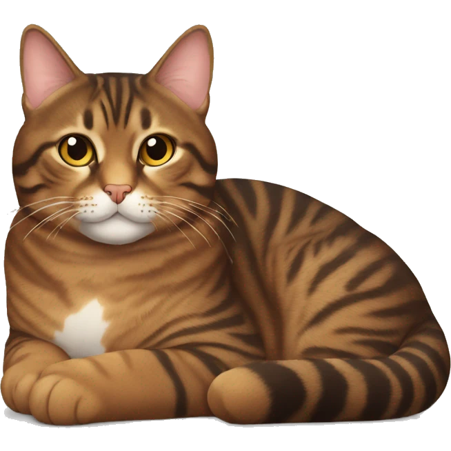 a fat brown tabby cat laying down emoji