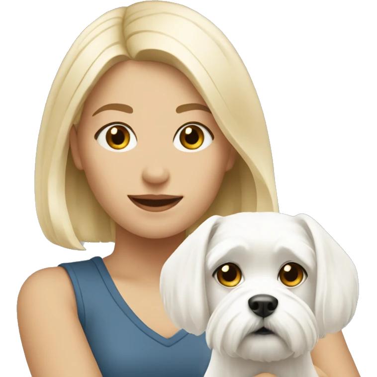 Blonde girl with a Maltese dog  emoji