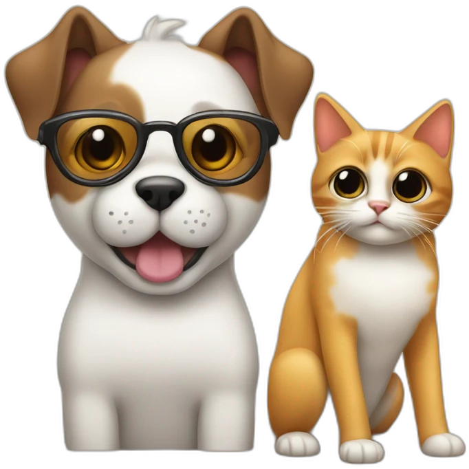 un cane e un gatto entrambe con degli occhiali rossi emoji