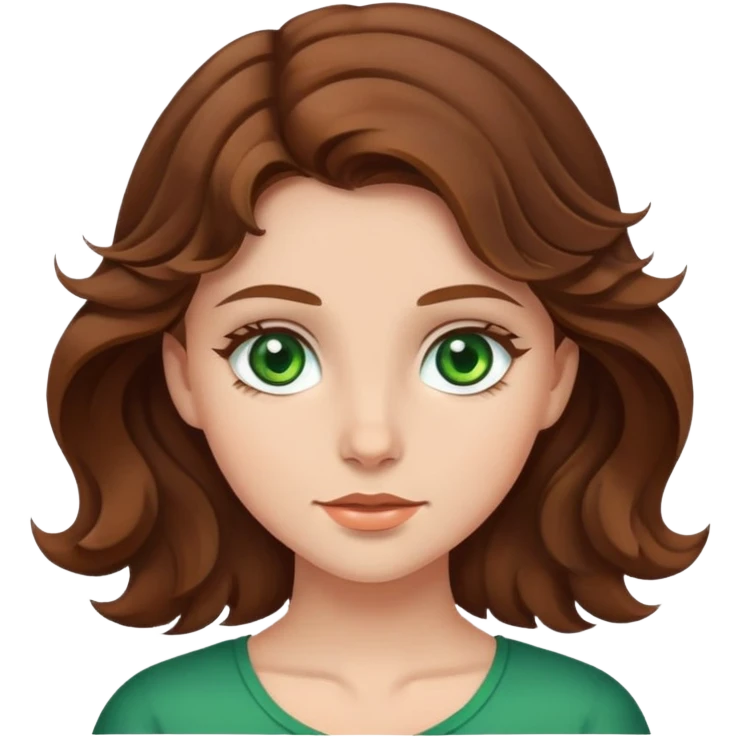 Una niña con pelo ondulado marrón y ojos verdes  emoji