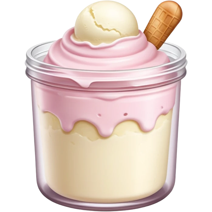 ultra realistic round single scoop of vanilla bean ice cream in light pink short jar emoji
