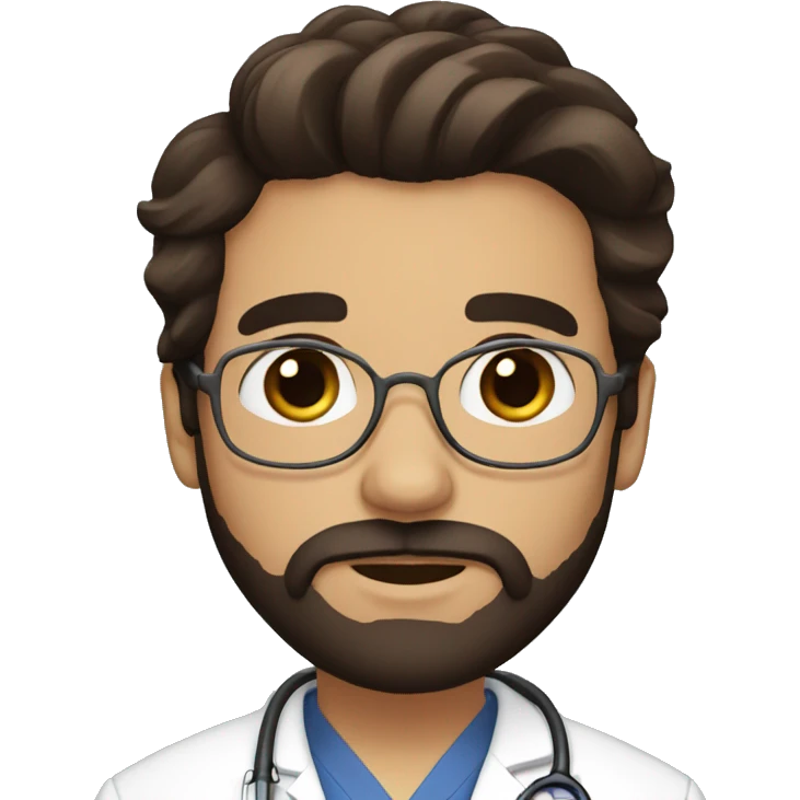 Dark Brown doctor with dark brown hair and beard, big brown eyes emoji