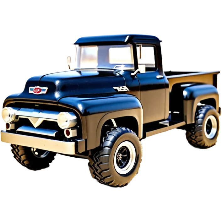 1:10 off-road lcg smoking rusting Arrma Traxxas Basher style Wednesday Adam’s 1954 blackened tarnished hotrod utility streamlined anime Ford Lego zombie extended cab rc bulging pickup (extra wide low-profile pin tires chrome wheels with fenders) emoji