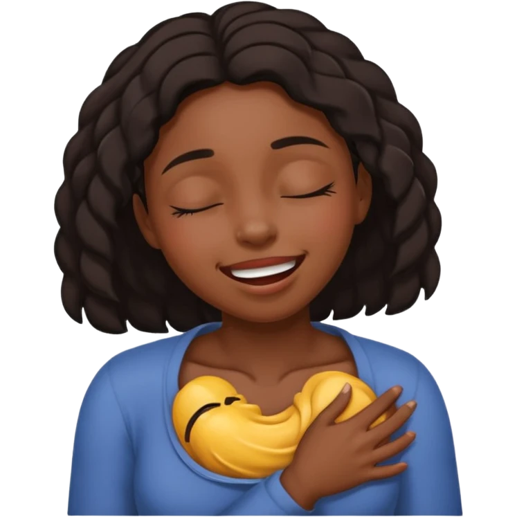 Black girl smiling eyes closed while choking herself  emoji