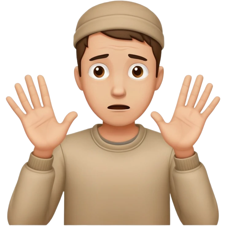 anxious man with hands outstretched in begging position with worried fearful expression emoji