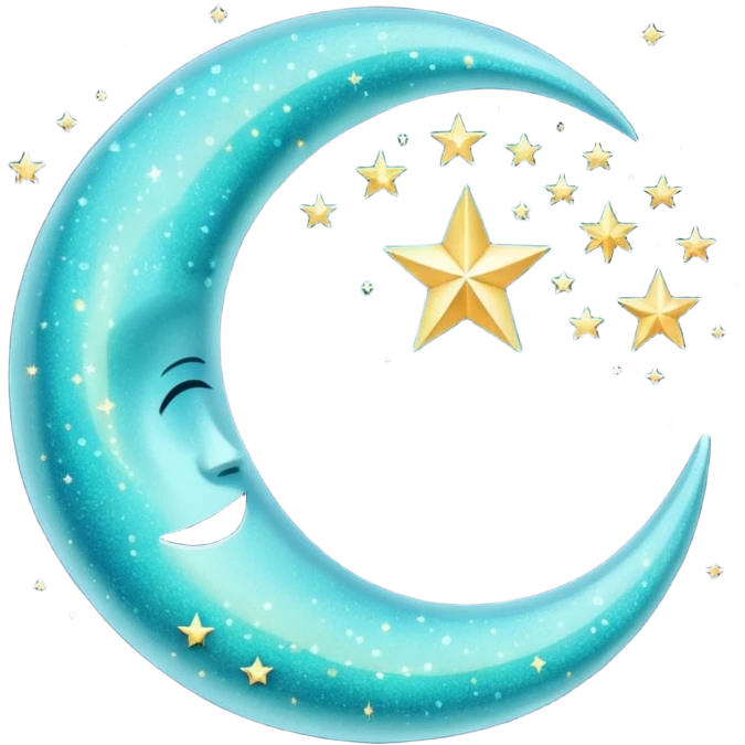 Glitter cian crescent moon emoji