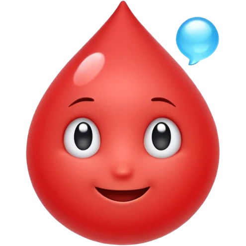 Cute red emoji character shaped like a droplet or jelly bean, with expressive eyes and a clever smile. Holding a small compressed bubble of content, like a tiny scroll or speech balloon. Symbolizes fast, smart summarization. Friendly and modern look, minimal lines, clean white background. emoji