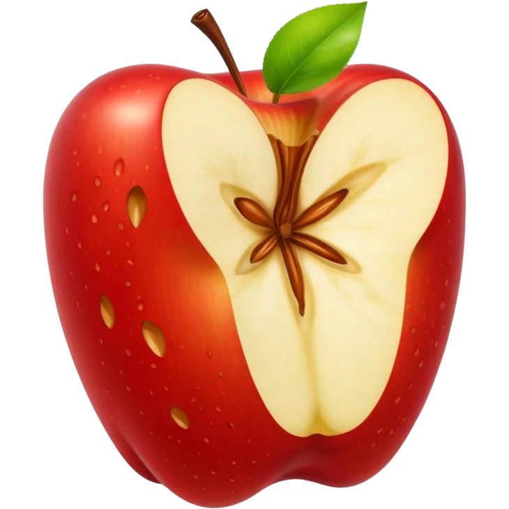 an apple core with visible seeds and a cartoonish look emoji