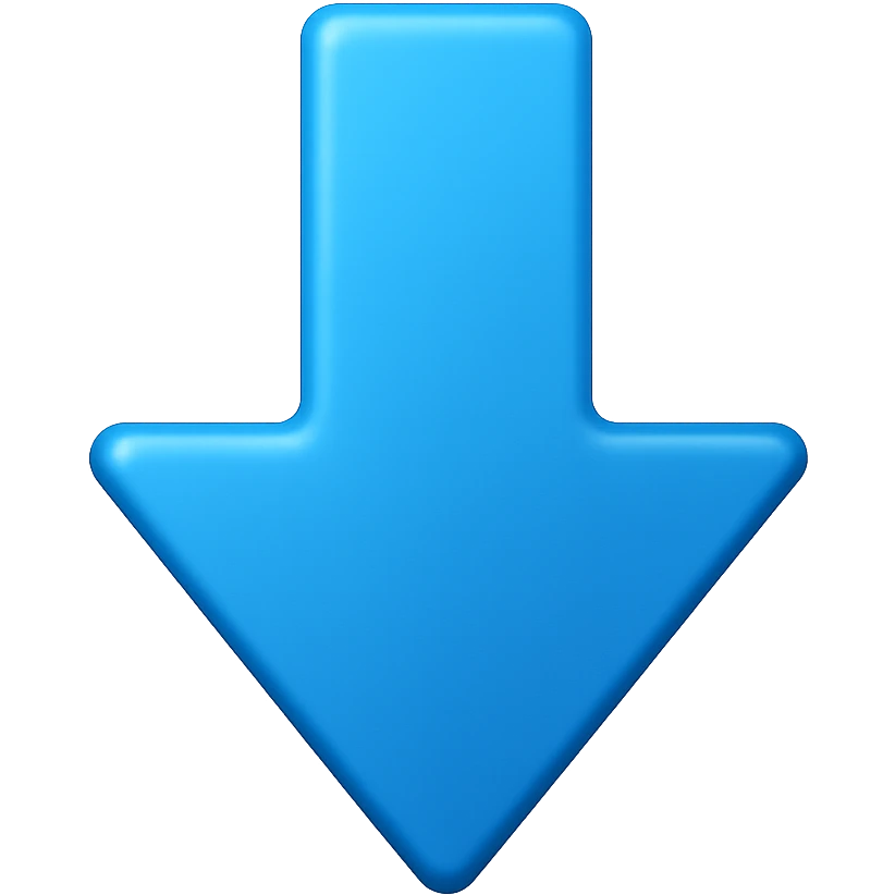 Blue arrow pointing down, add a shadow, emoji style emoji