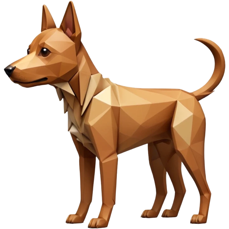 3D render of Stretched Dog, digital glitch art aesthetic, data corruption visual, brown dog stretched infinitely into a tan polygon spike, pixelated distortion, emoji style, isolated on white background --v 6.0. emoji