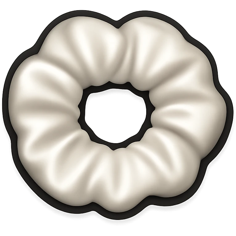 Make the silky fluffy white scrunchie smaller in the style of emoji, keeping the silky texture, fluffy appearance, and white color, with no background. emoji