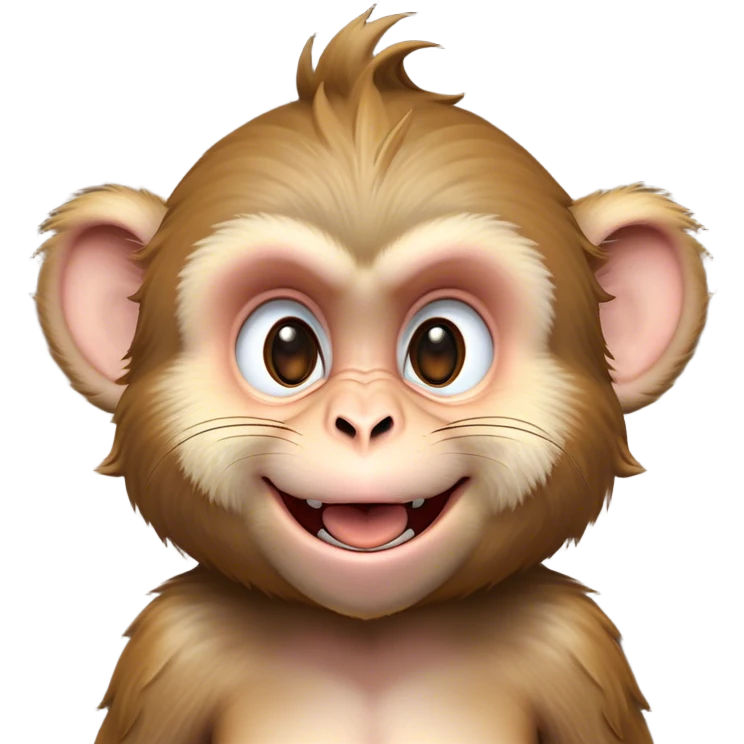 Cinematic Adorably Mischievous Macaque Portrait Emoji, Head tilted in a playful wink with an exaggerated, cheeky grin and a slightly raised eyebrow, featuring a compact, nimble build with fluffy fur and round, twinkling eyes brimming with mischief, Simplified yet irresistibly endearing features, highly detailed, glowing with a bright, joyful radiance, high shine, lively and quirky, stylized with an air of whimsical primate fun, soft glowing outline, capturing the essence of a mischievous macaque that seems ready to pull a playful face and scamper into your heart! emoji