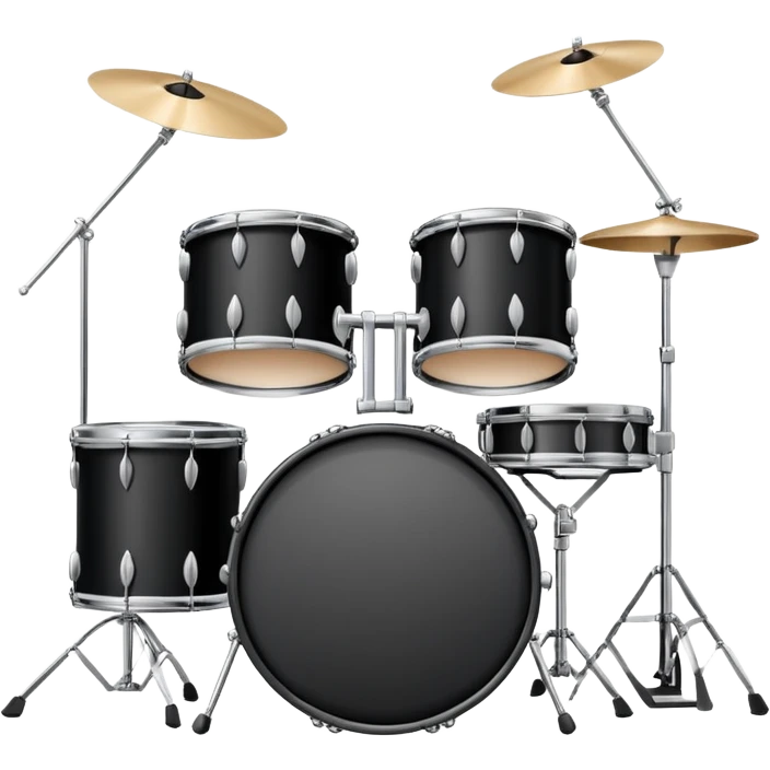 Minimalistic flat vector icon, iOS style, thin black contour on white background. Drum set with two drumsticks above. Clean, no text, no shadows emoji