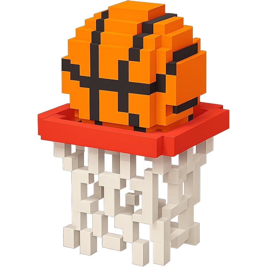 Voxel-style basketball in a net, no background, variation 3. emoji