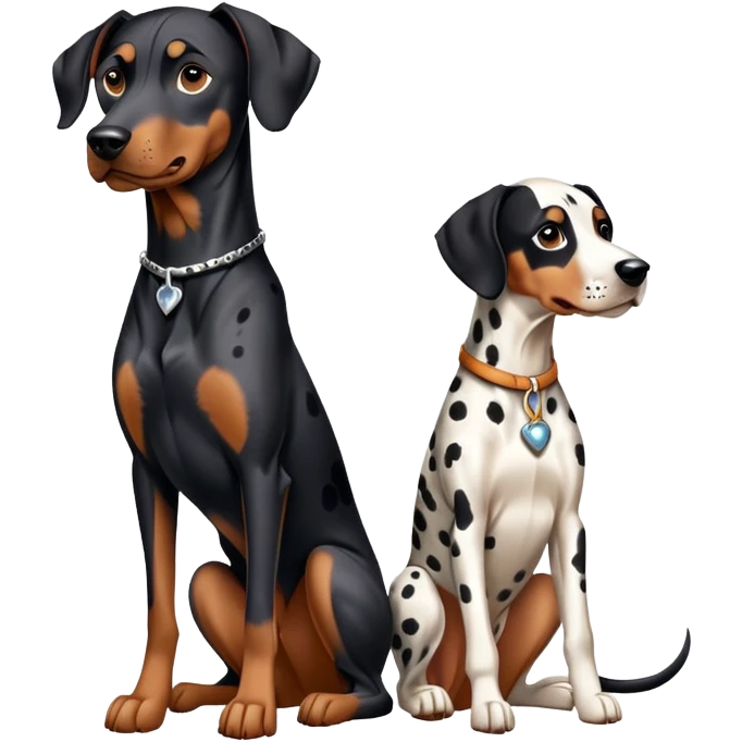 2 adults dogs : 1 Dalmatian + 1 dobermann emoji