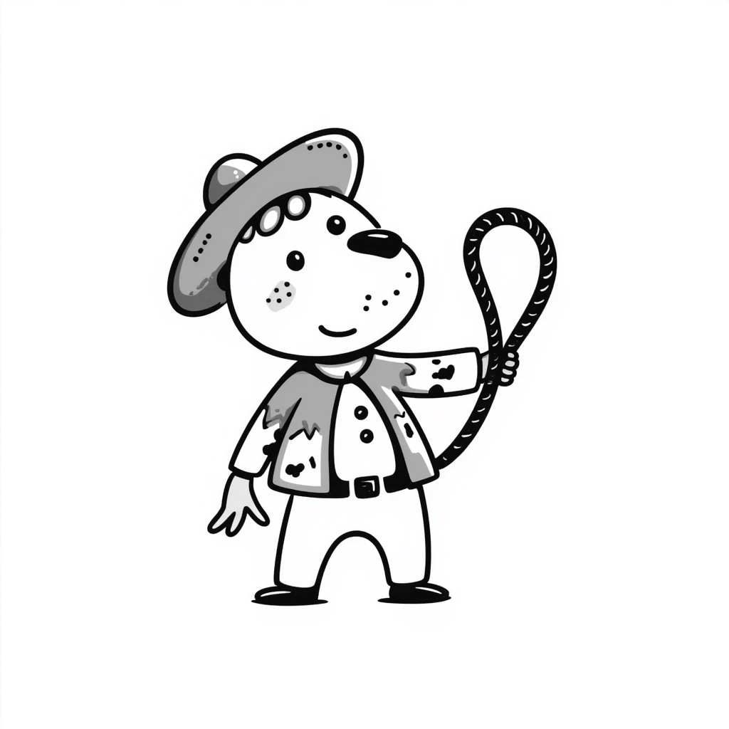 A hand-drawn plush baby cowboy toy with a lasso and cute freckles emoji