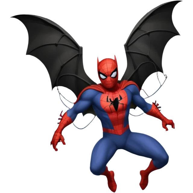 fusion of Batman and Spiderman, superhero mashup, swinging through the city, bat wings and spider web, no text emoji