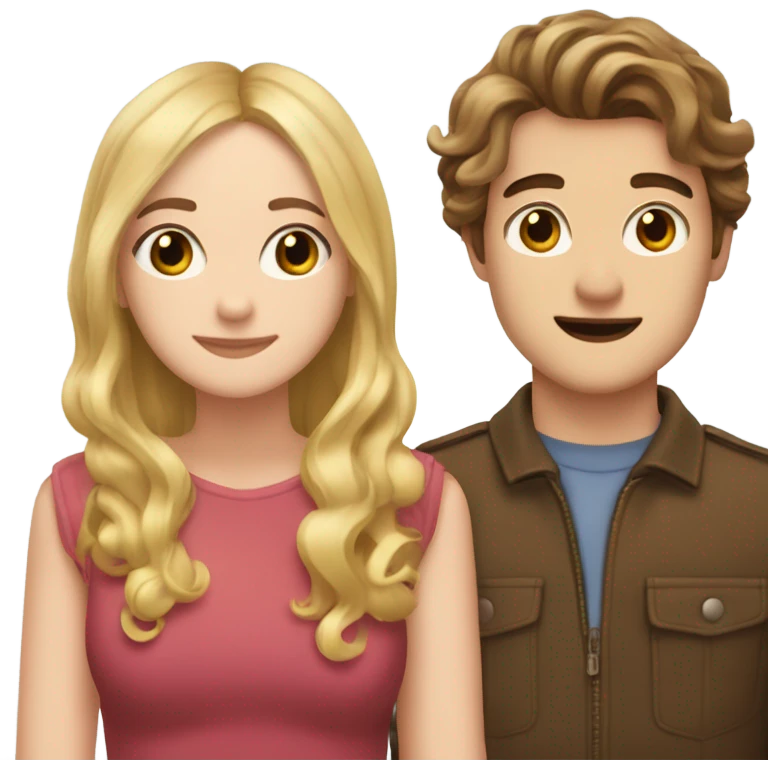 Brown haired Victoria pedretti and blonde haired henry caville in love emoji