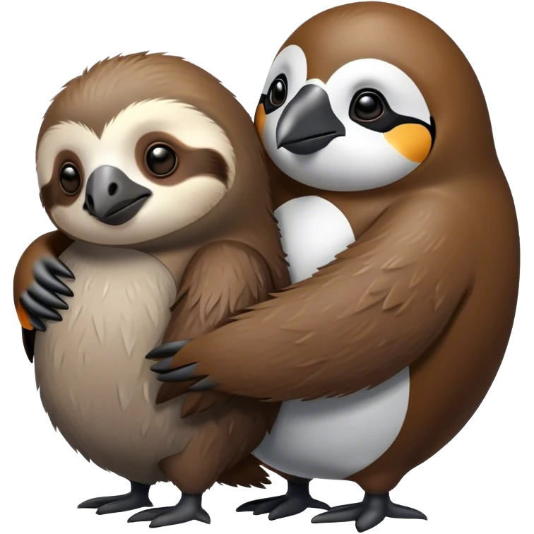sloth and a penguin hugging  emoji