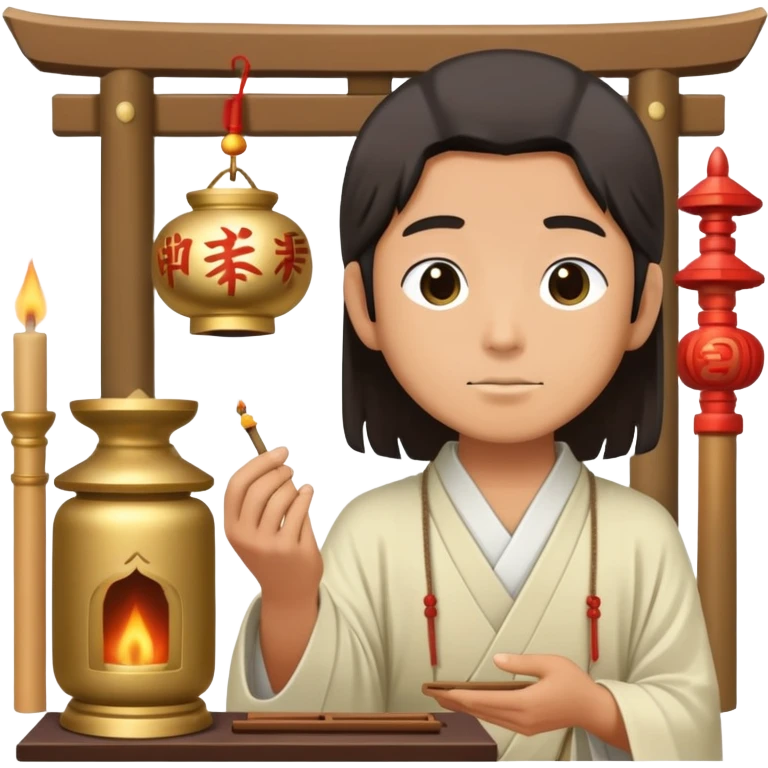 Japanese man offering incense at shrine  emoji