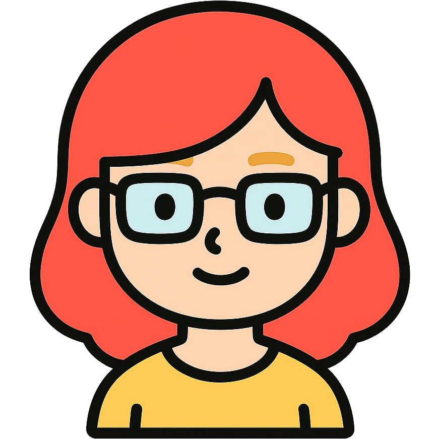 A red-haired girl with blond eyebrows and square glasses emoji