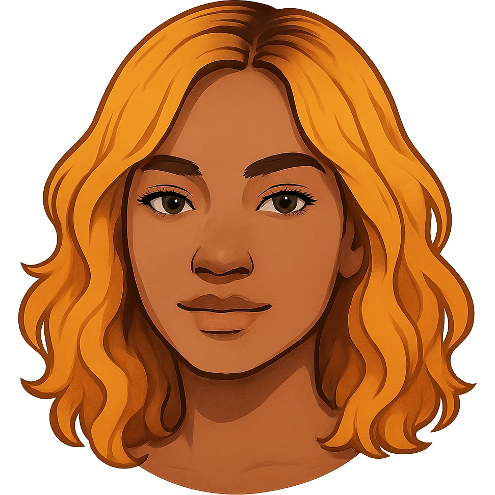 human girl head, medium tanned skin, wavy shoulder-length orangish yellow hair, style 3 emoji