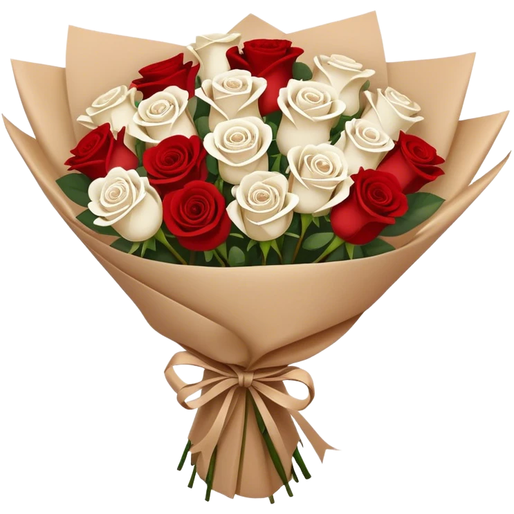 white and red roses bouquet in brown paper emoji