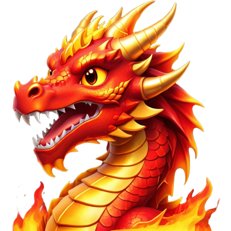 Cinematic Comical Fierce Fire Dragon Portrait Emoji, Head tilted dramatically with an exaggeratedly amused expression, featuring a striking, flame-draped body with bold, blazing scales in intense red and molten gold, and eyes twinkling with fiery mischief; rendered with vivid, lifelike textures and dynamic, flickering shadows, high shine, dramatic yet playful, styled with an air of cheeky volcanic mischief, soft glowing outline, capturing the essence of a spirited and over‐the‐top inferno that looks ready to burst into a cascade of playful embers! emoji