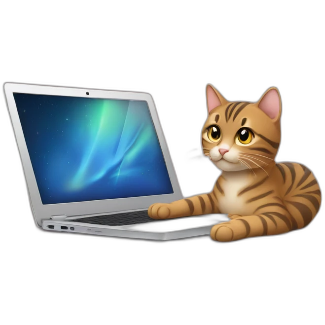 a tabby cat and a laptop, programming emoji