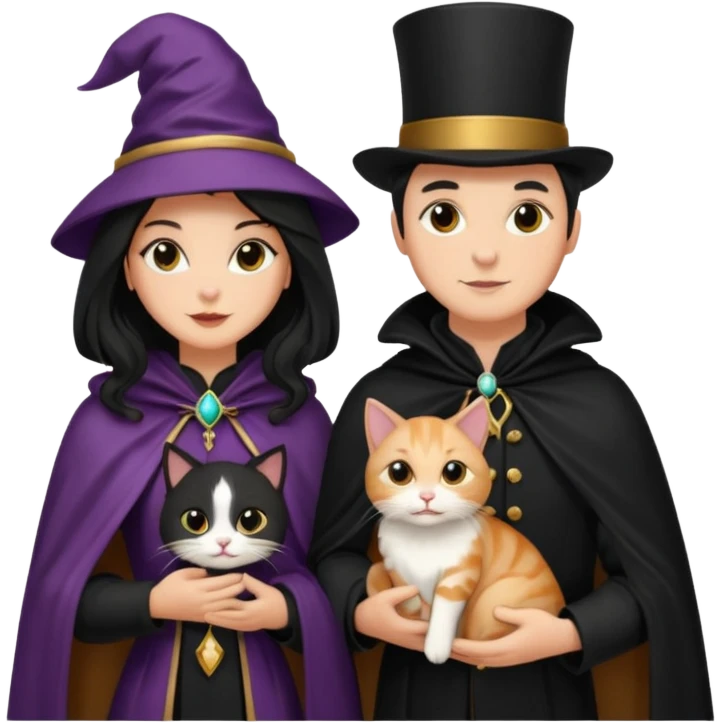 magician couple and their pet cat emoji