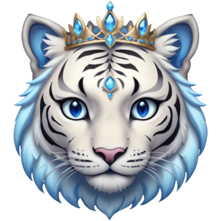 ESO Female white/black tiger khajiit leader of the umbral rose, glowing blue eyes, glowing blue 'third eye' gem; shadow umbral gem silver tiara emoji