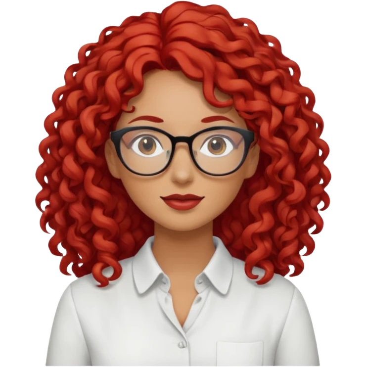 Rizada peli roja tono fuerte , trigueña , con lentes y Blusa blanco pelo largo  emoji