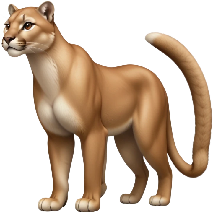 cinematic-[mountain lion]-realistic-full-body-standing-emoji,-muscular-frame-poised-with-grace,-tail-curved-slightly,-head-tilted-dramatically,-sleek-[tan]-fur,-simplified-yet-realistic-focused-features,-highly-detailed,-glowing-with-an-almost-sarcastic-glow emoji