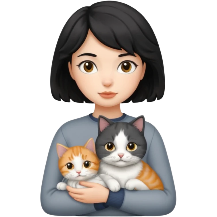 wavy black haired girl with a short haitcut holding a british cat emoji