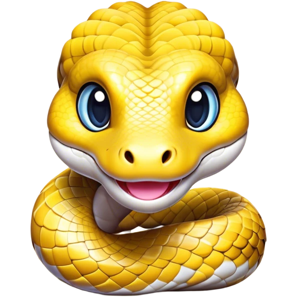 Cinematic Cute Python Portrait Emoji, Head tilted playfully and inquisitively, with a sleek, patterned body accented by vibrant scales and round, sparkling eyes full of charm, Simplified yet irresistibly adorable features, highly detailed, glowing with a warm, inviting glow, high shine, affectionate and lively, stylized with a touch of exotic whimsy, bright and endearing, soft glowing outline, capturing the essence of a mischievous yet loving python that seems as if it could slither out of the screen into your arms! emoji