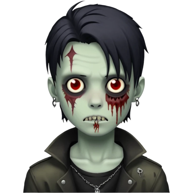 zombie boy with black anime wolfcut medium long hair and piercings emoji