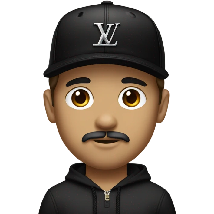 brown hair boy with black louis vuitton cap, hoodie louis vuitton and goatee mustache emoji
