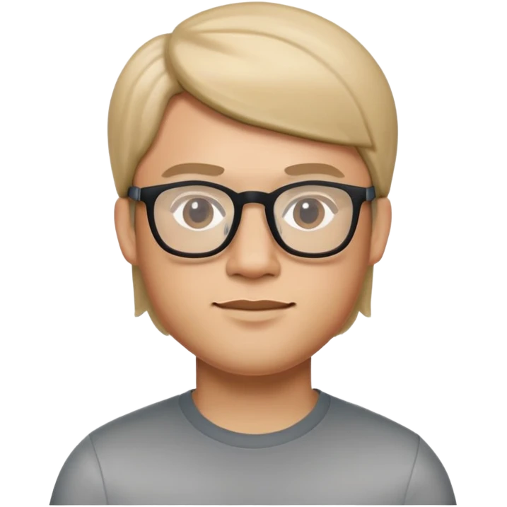 Male face with straight hair and glasses, Apple Memoji style emoji