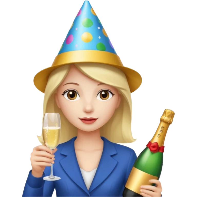 girl with Champagne bottle with party cap, only holding bottle. emoji