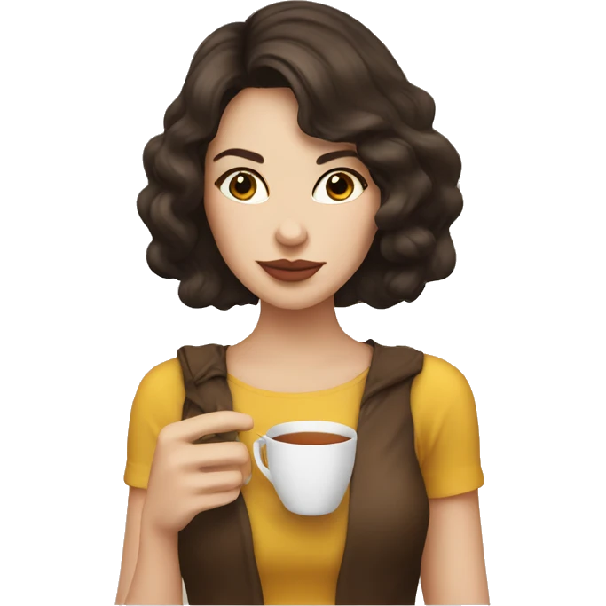 Brunette girl sipping tea white skin emoji