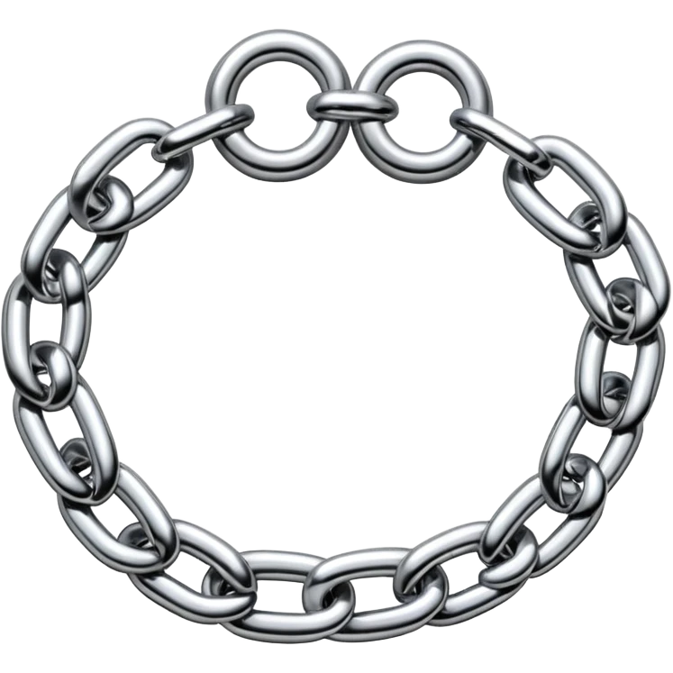 A thick luxury chain emoji made of liquid silver chrome, smooth rounded links, glossy metallic reflections, heavy swag aesthetic, minimalistic iOS emoji style, centered, clean white background emoji