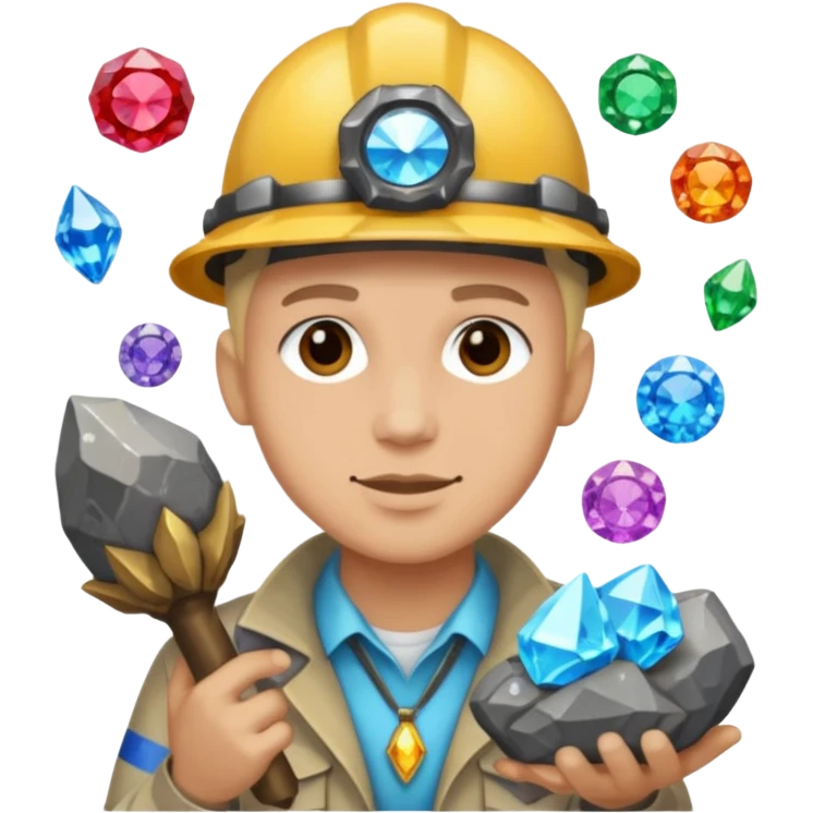 mineral rock fan geologist just face with lots of gem accessories emoji